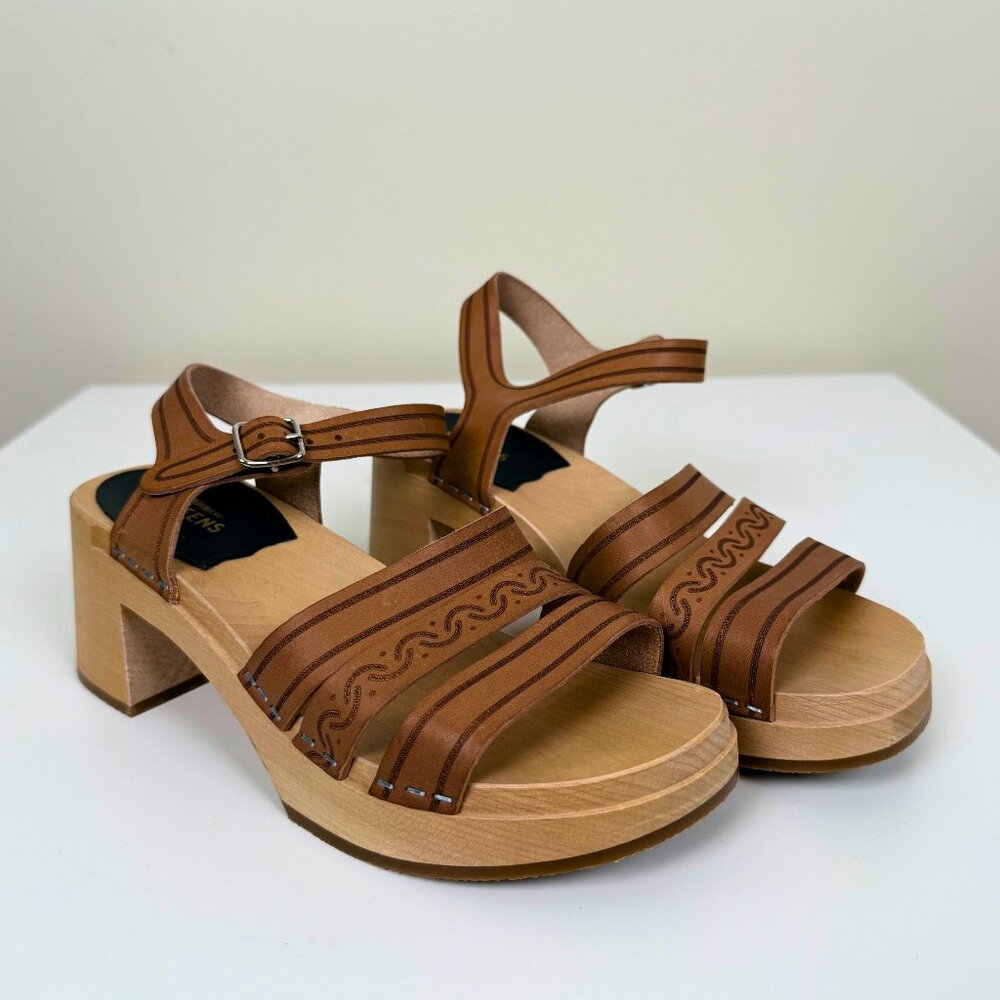 Swedish Hasbeens Platform Sandals - Brown Leather - Size 36 - Decorative Straps